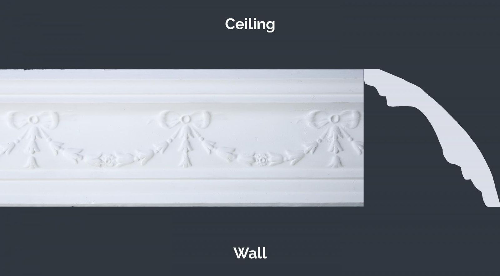 Bells & Bows HB Cornice profile, decorative fibrous plaster cornice, height by projection 100 × 100mm