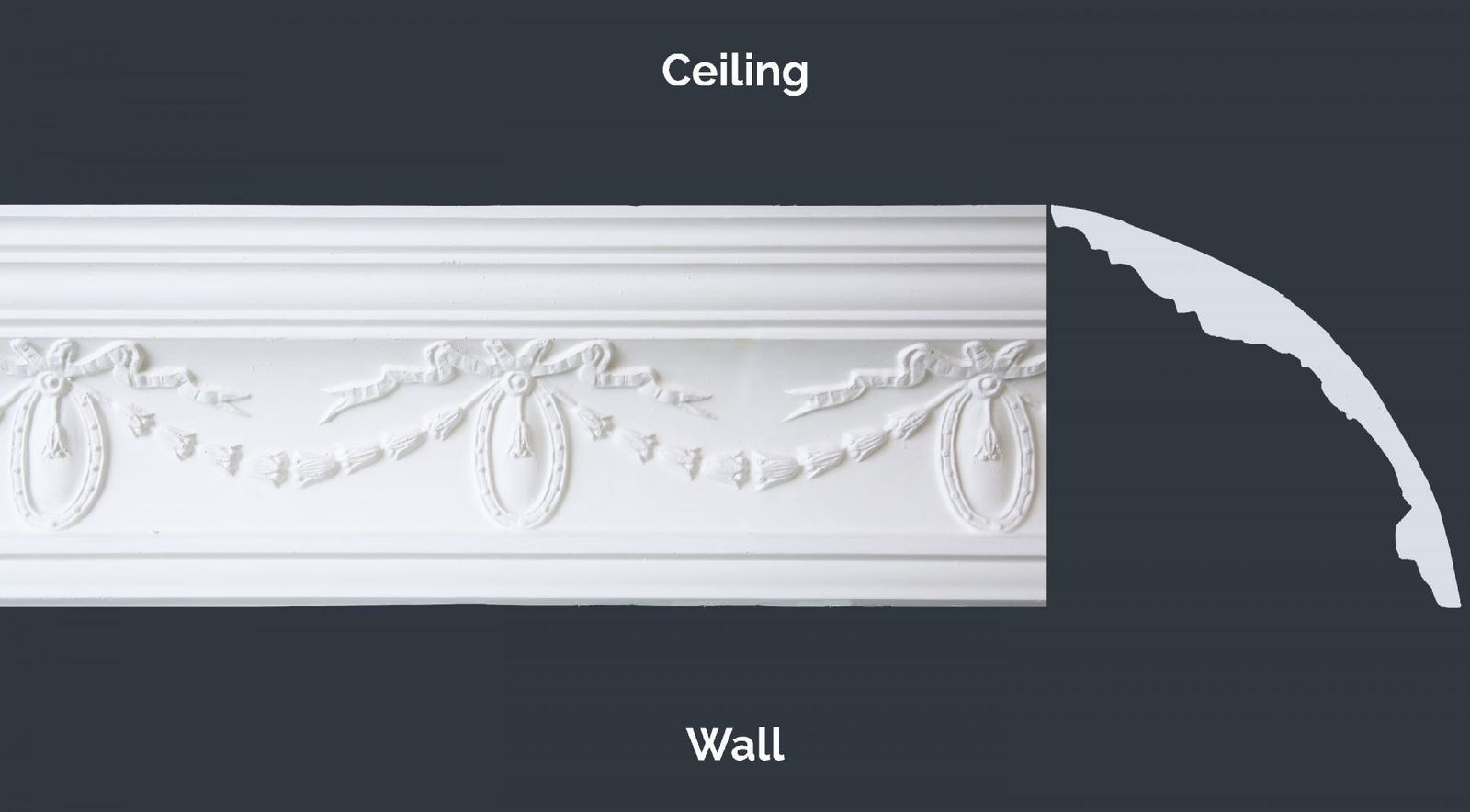Cameo Bold Cornice profile, decorative fibrous plaster cornice, height by projection 135 × 135mm