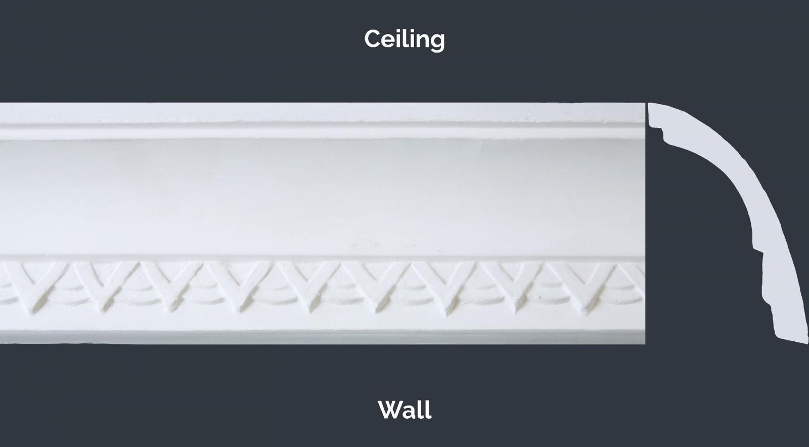 Chevron Cornice profile, decorative fibrous plaster cornice, height by projection 95 × 65mm