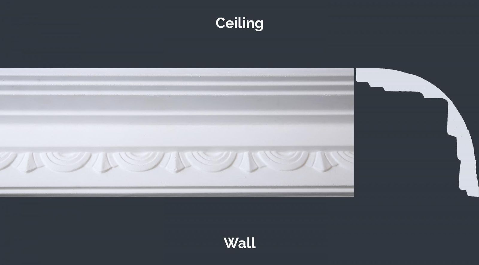 Curtain Cornice profile, decorative fibrous plaster cornice, height by projection 105 × 105mm